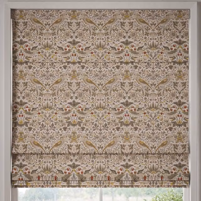 William Morris At Home Strawberry Thief Made to Measure Blackout Roman Blind in Ochre Floral Pattern