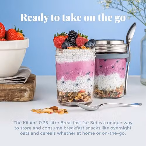 Kilner 0.35 l Transparent Breakfast Jar Set with Stainless Steel Spoon and Measuring Lid – 4