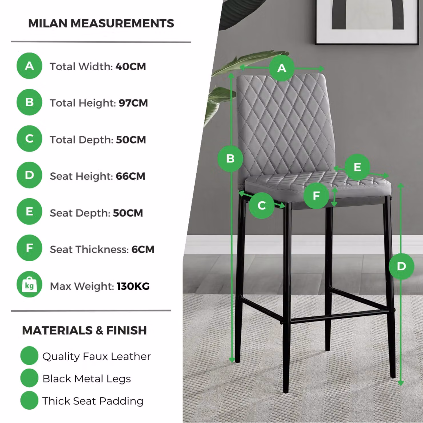 FurnitureboxUK Set of 2 Milan Hatched Faux Leather Padded Counter Stools with Black Metal Legs in Beige – 4
