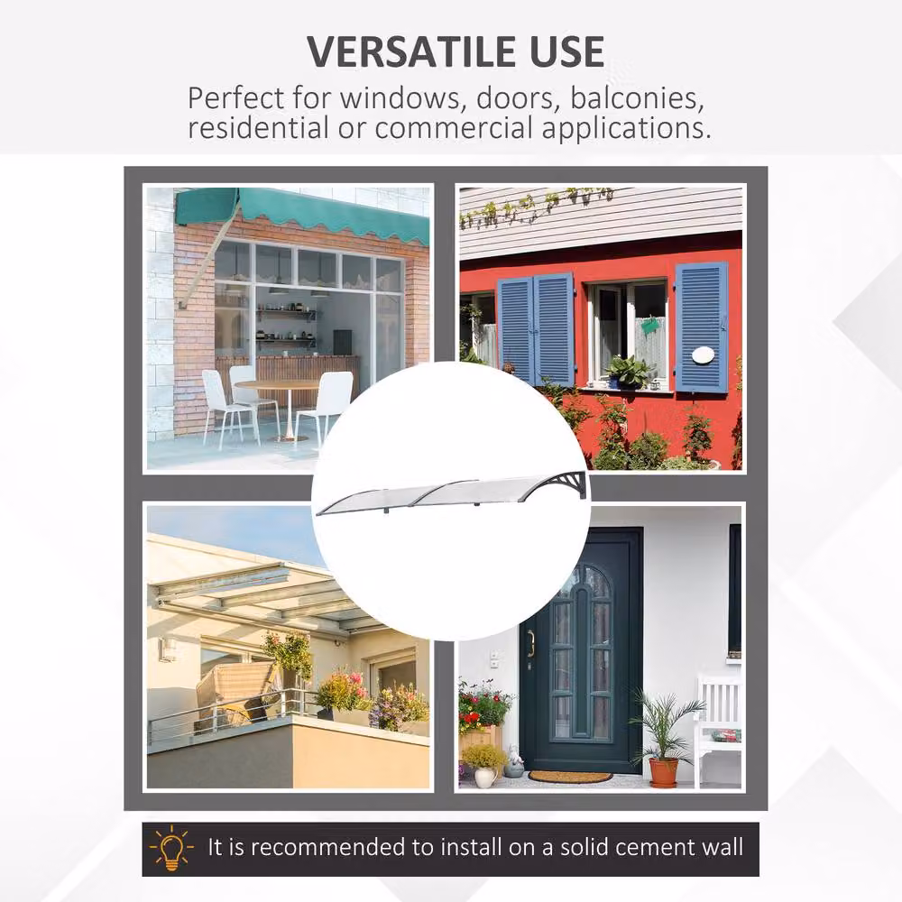 Rolipo Clear Front Door Canopy Awning Rain Shelter, W: 196 cm, D: 75 cm – 5