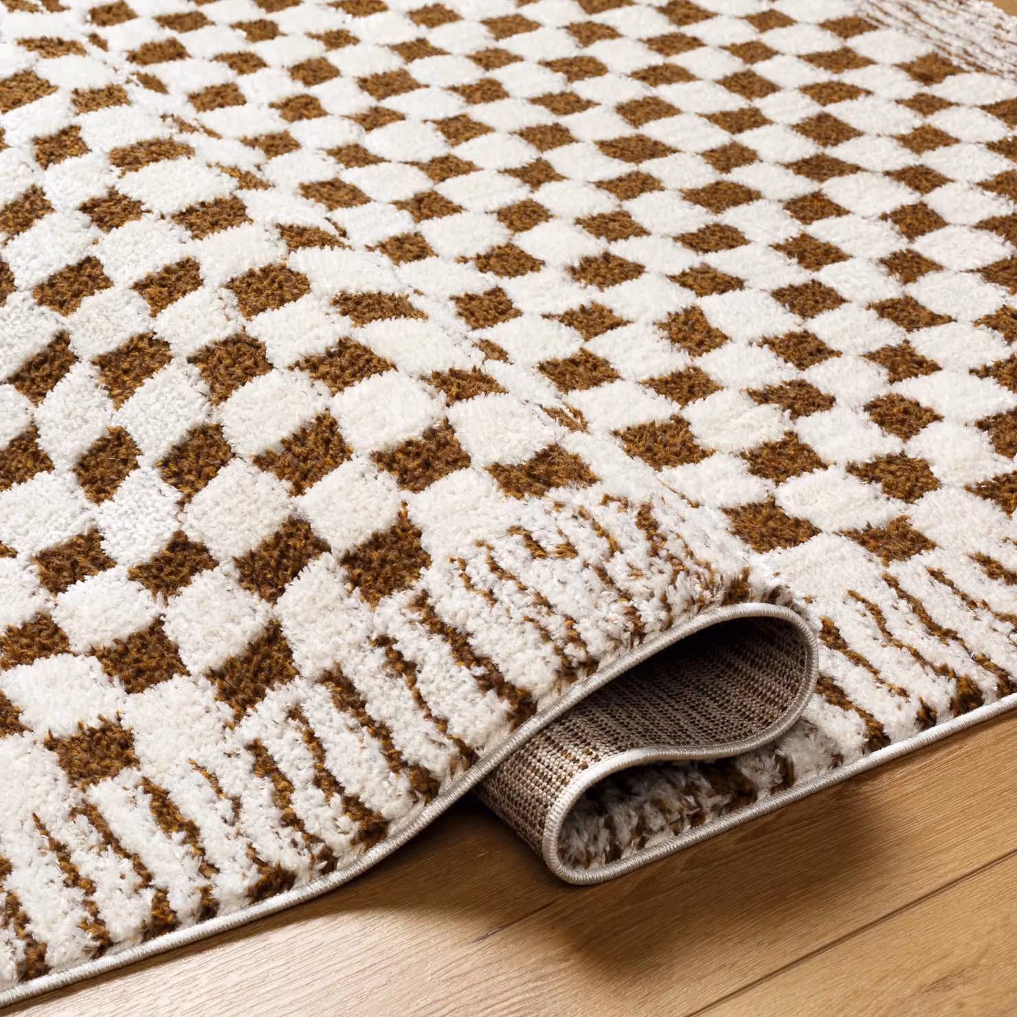 Livabliss Freud Modern Checkerboard High Pile Living and Dining Room Rug in Ivory, Black, Brown and White, W: 160 cm, D: 215 cm – 4