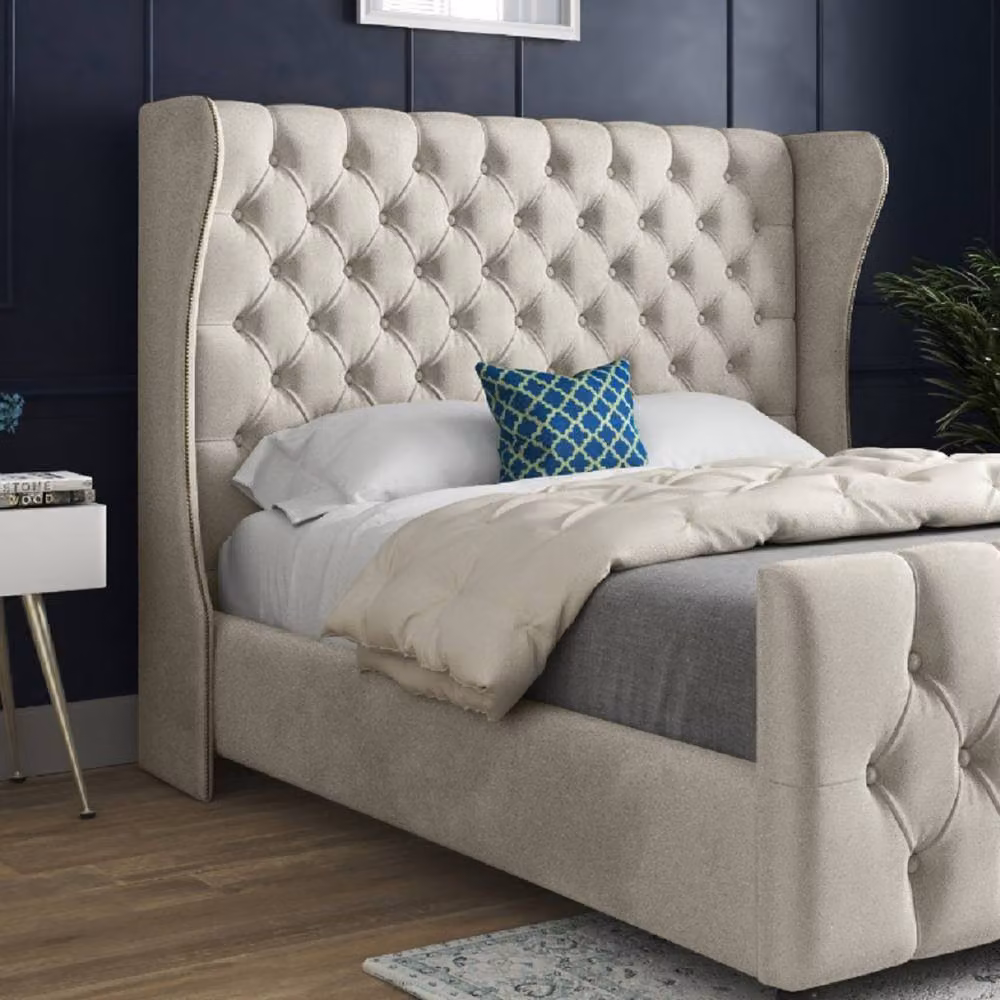 KDMD Kettering Double Upholstered Designer Bed Frame in Beige Soft Velvet – 3