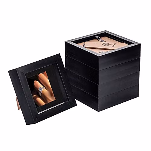 Nicola Spring 5 Piece Square 3D Shadow Box Photo Frame Set in Black with White Mount and Glass Aperture, W/D/H: 12.5 x 12.5 x 3.94 cm