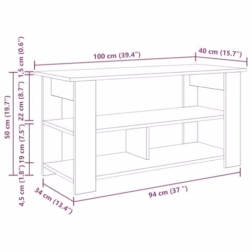 vidaXL Modern TV Stand in Smoked Oak Brown, W/D/H: 100 x 40 x 50 cm – 3