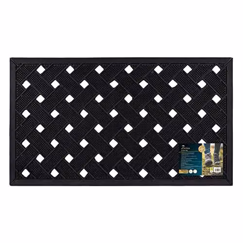 JVL Black Rubber Studded Lattice Scraper Doormat, W: 40 cm, L: 70 cm – 1