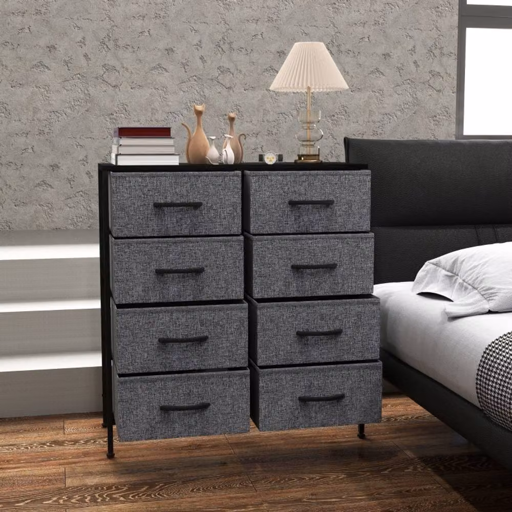STILVORA Modern Grey Chest of Drawers with 8 Drawers and Wooden Top – 2