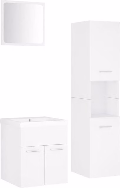 Berkfield Home Modern White Bathroom Furniture Set with Vanity Unit, Tall Cabinet and Mirror Cabinet