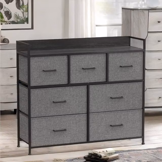 Furnold Industrial Bedroom Chest with 7 Fabric Drawers in Slate Grey