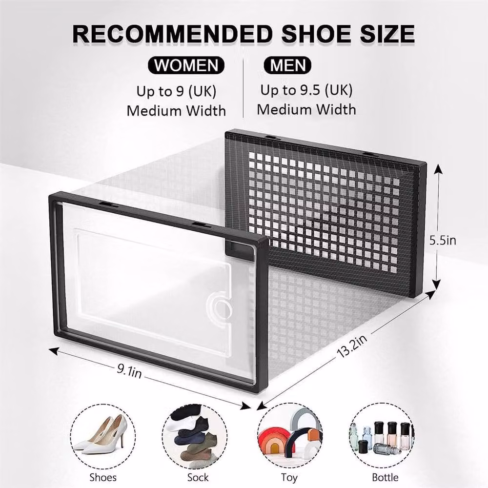 PAWNORA Stackable Black and Transparent Plastic Shoe Storage Box Rack, 12 Pack – 2