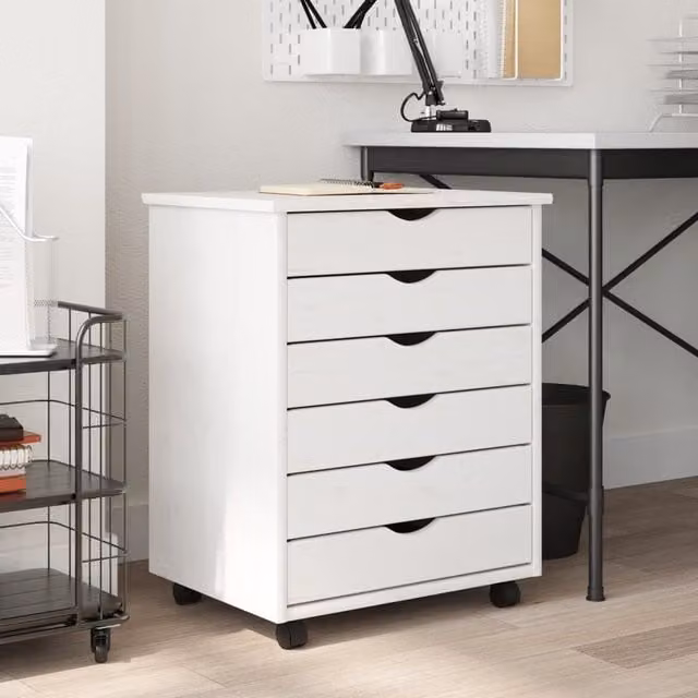 Berkfield Home Moss Rolling Cabinet with Drawers in White Solid Pine Wood – 1