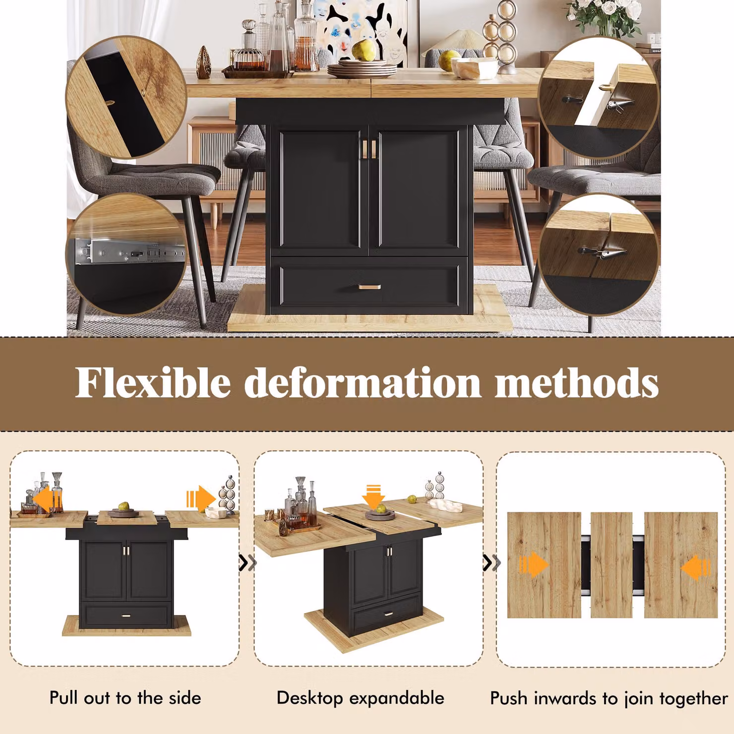 Aosom UK Lockable Telescopic Kitchen Table with Wood-Grain MDF Top and Concealed Storage, Black, W: 80 cm, D: 110 cm, H: 75 cm – 5