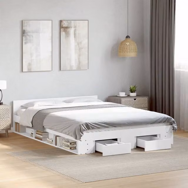 Berkfield Home Modern Bed Frame with Drawers in White, 160 x 200 cm – 1