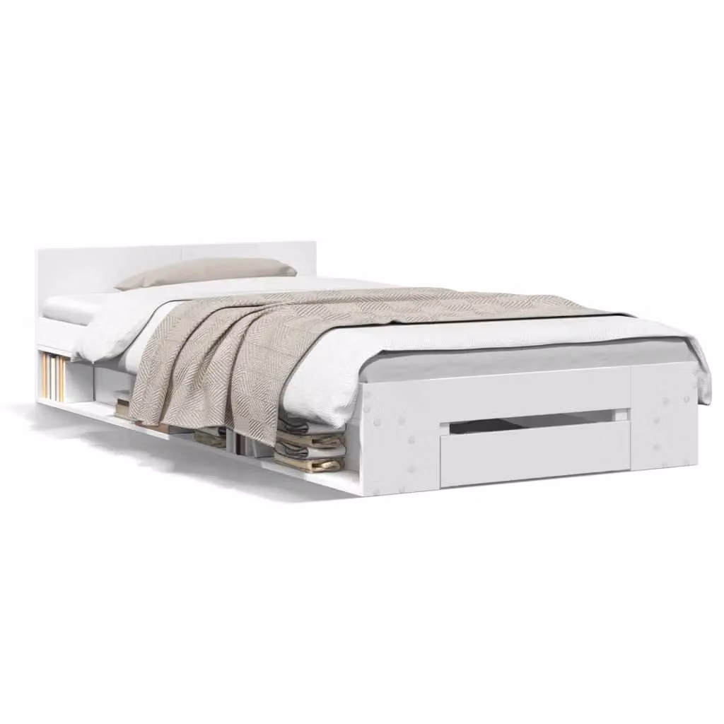 Berkfield Home Modern Bed Frame with Drawers in White, W/D/H: 90 x 200 cm – 2