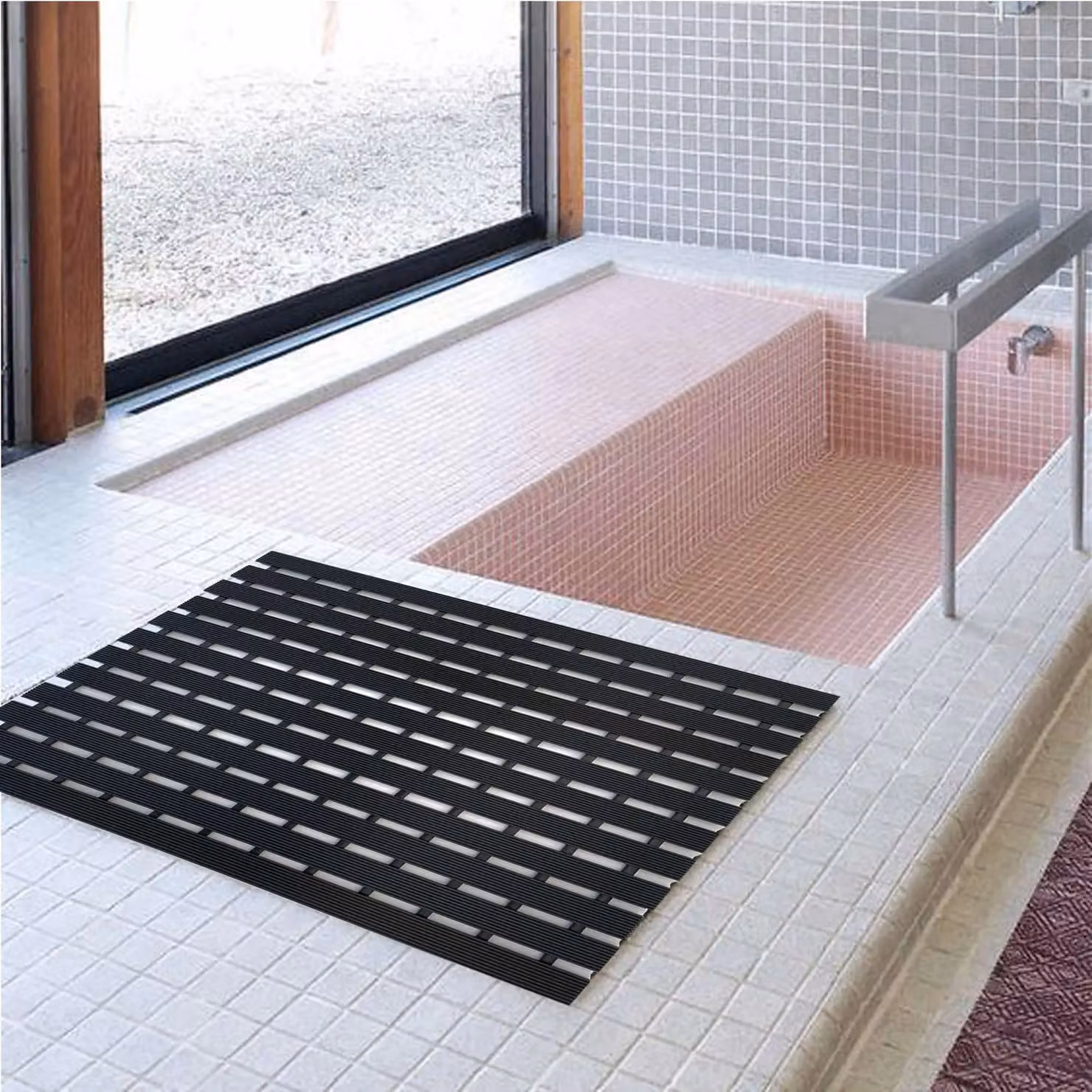 Nicoman Non-Slip Shower Drying Mat with Slatted Duckboard Design, Black, W: 61 cm, D: 43 cm – 6