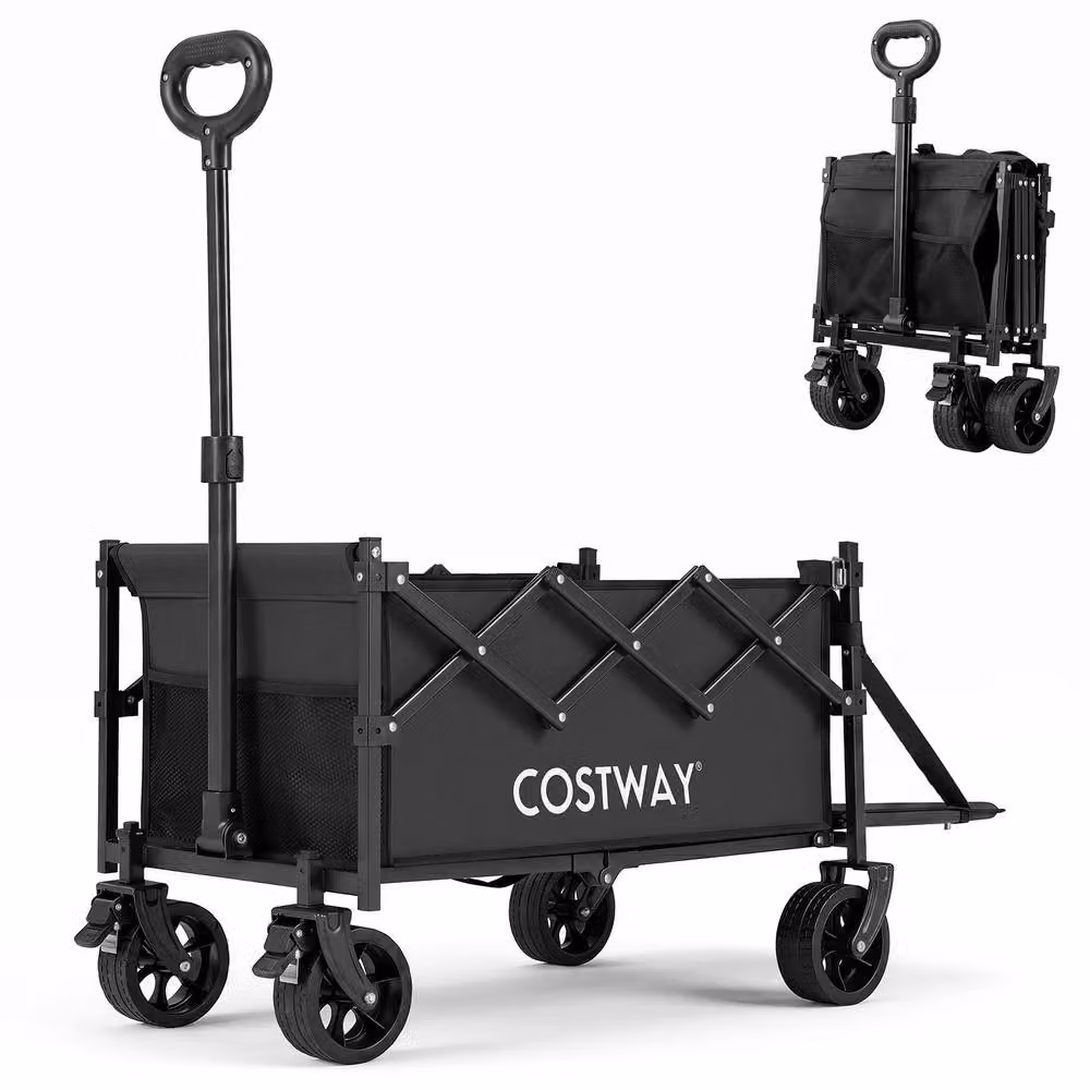 Costway Foldable Transport Trolley with All-Terrain Wheels, Black – 6