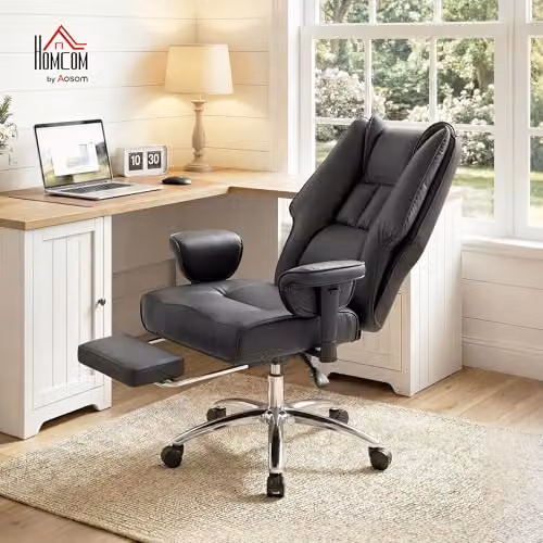 HOMCOM Executive Office Chair in Black with Ergonomic Design, Footrest and Headrest – 2