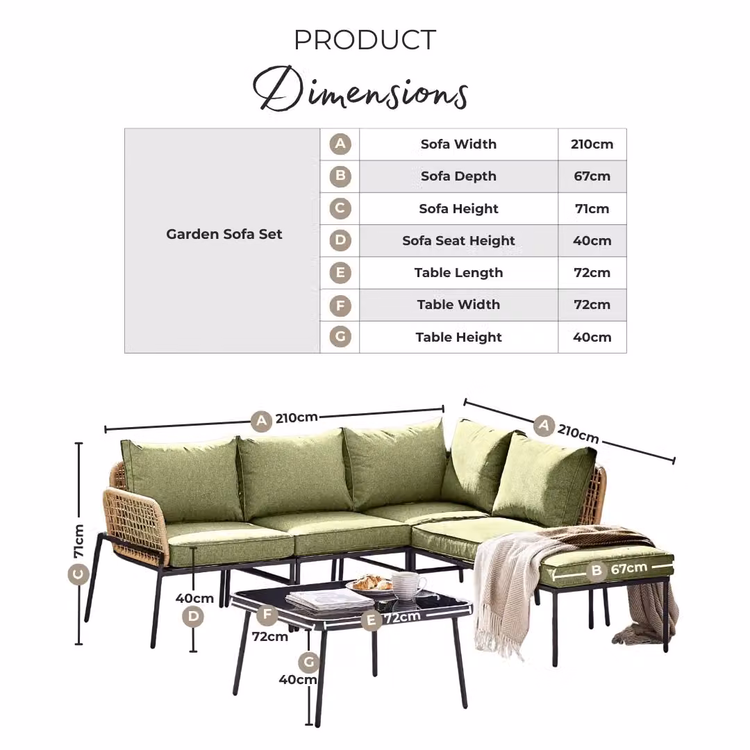 FurnitureboxUK Maldives 5 Seat PE Rattan L-Shape Outdoor Garden Sofa Set with Coffee Table and Ottoman in Beige – 4