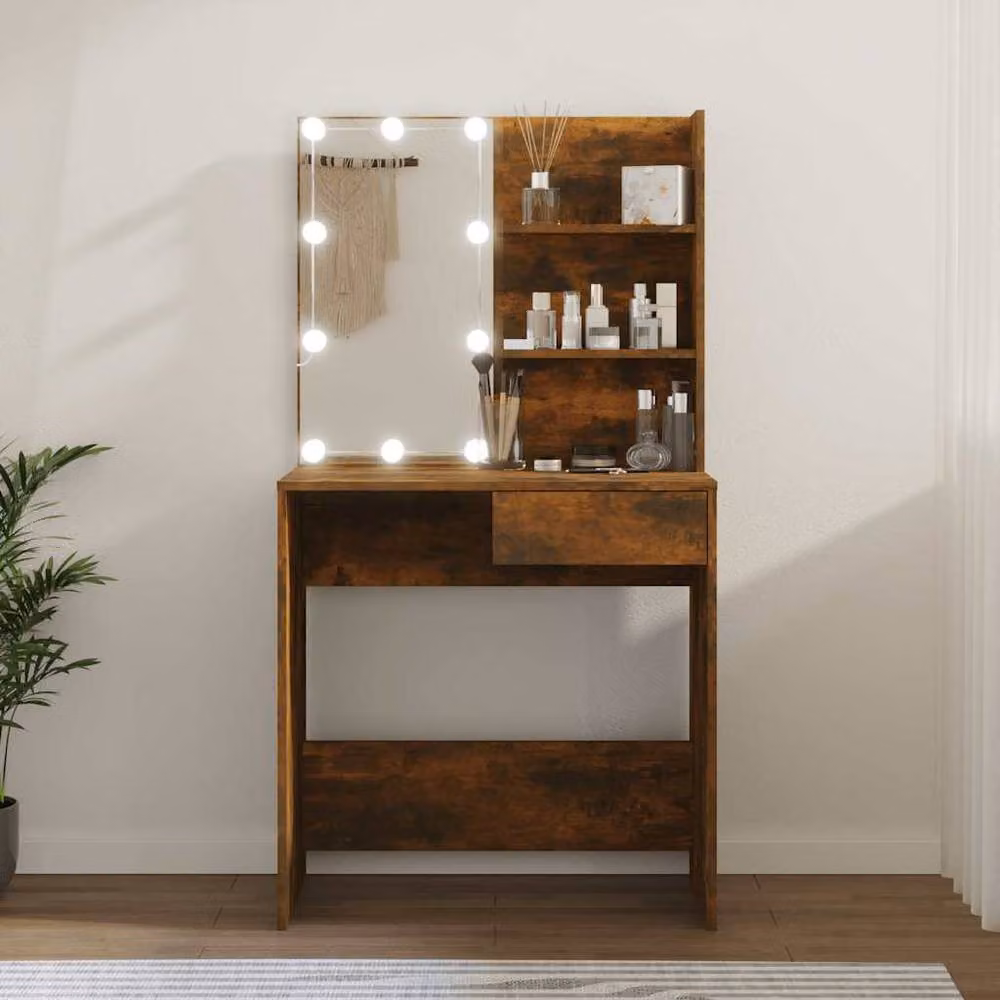 Berkfield Home Hollywood LED Dressing Table in Brown Oak, W/D/H: 74.5 x 40 x 141 cm – 2