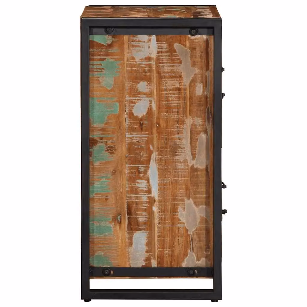 Berkfield Home Multicolour Reclaimed Solid Wood Sideboard in Black, W/D/H: 55 x 35 x 70 cm – 4