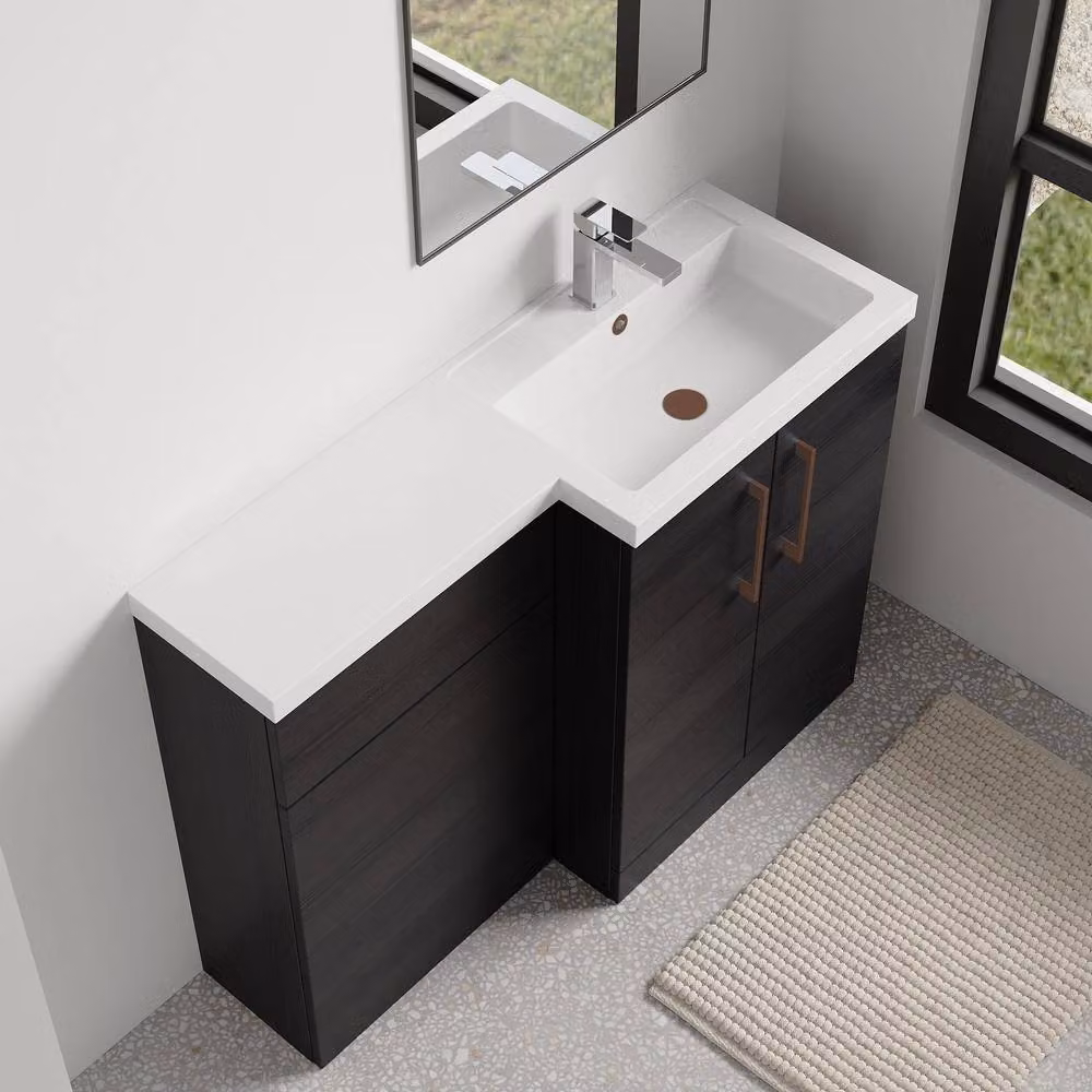 Balterley Modern Matt Black Woodgrain Right-Hand Vanity and WC Unit Combination, W: 110 cm, H: 84 cm – 3