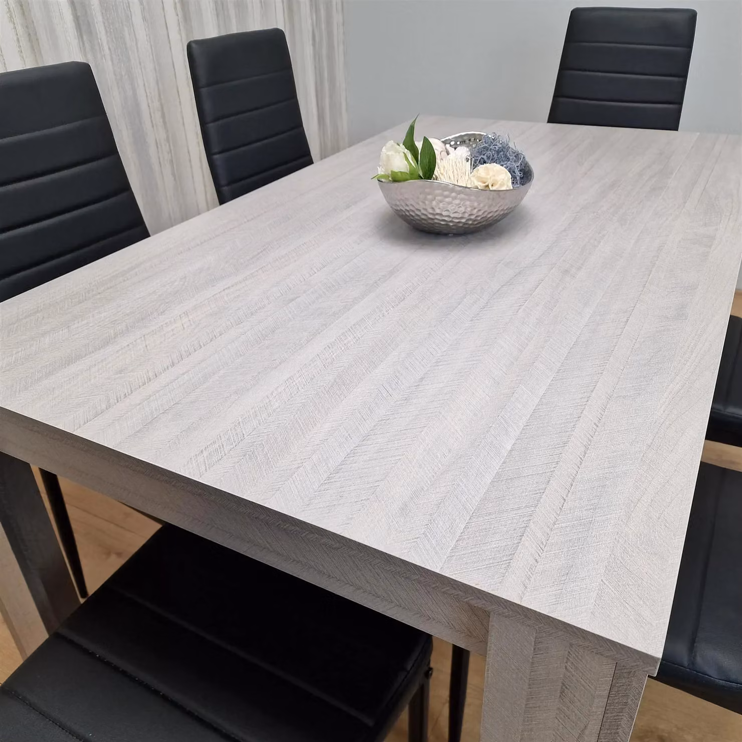 Kosy Koala Modern Dining Room Furniture Set with Rectangular Grey Table and 6 Black Chairs in Brown – 2