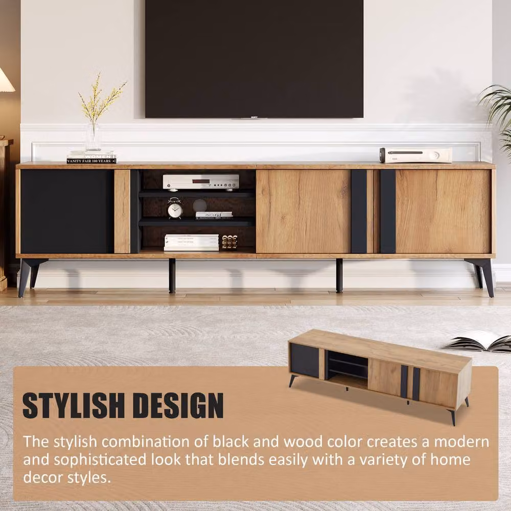 ModernLuxe Modern TV Cabinet with 3 Cabinets and 3 Open Shelves in Brown and Multicolour – 5