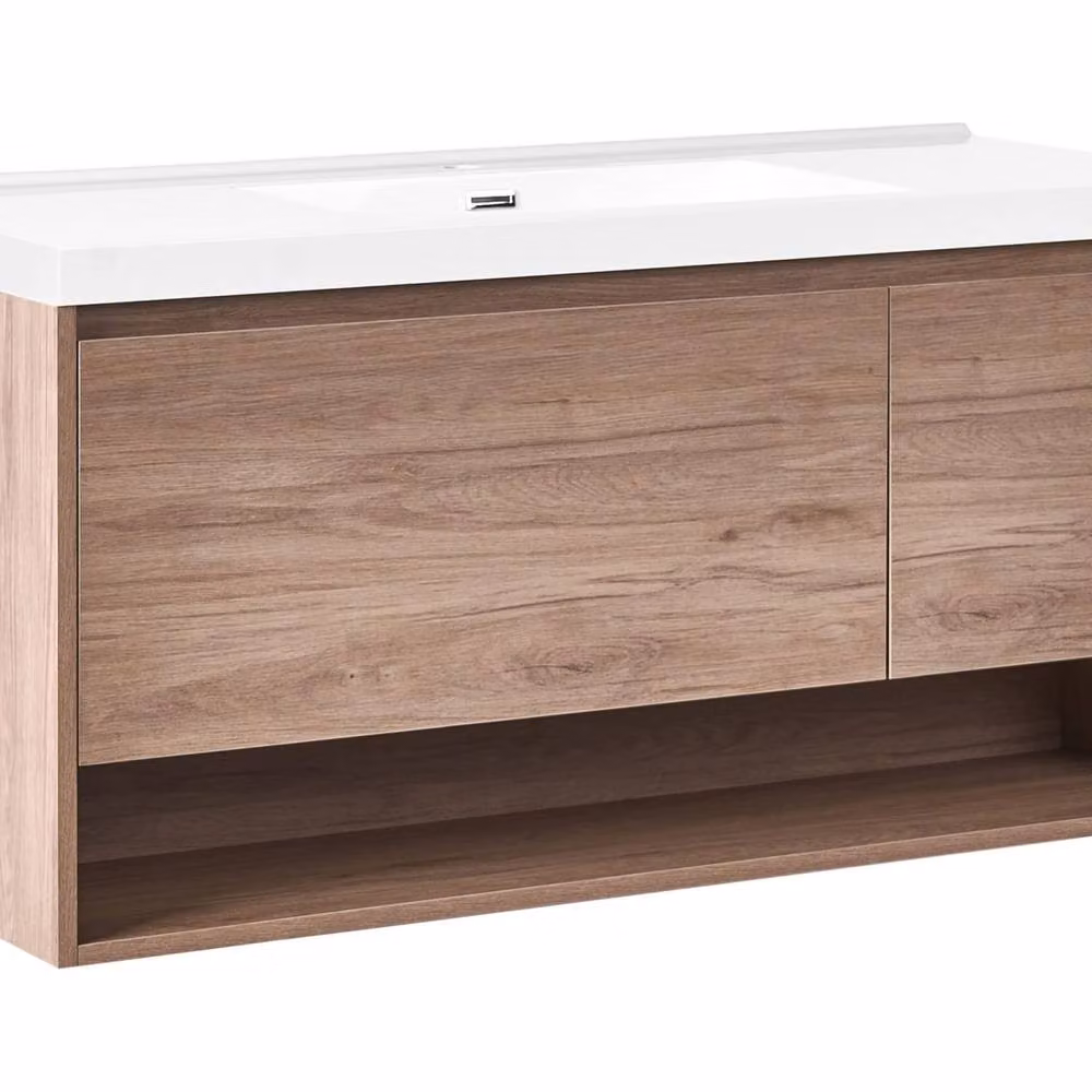 Wyld Haus Modern Wall-Mounted Bathroom Vanity Unit in Brown with Soft-Close Doors and Drawers, W/D/H: 120 x 55 x 50 cm – 2