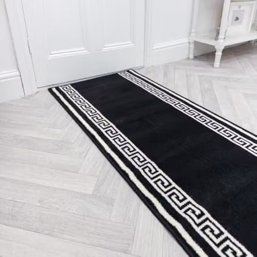 runrug Soft Hand Tufted Hallway Runner Rug in Black, W: 60 cm, L: 150 cm