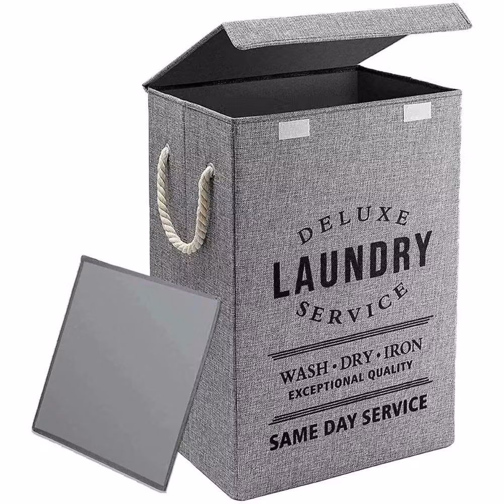 PAWNORA Foldable Grey Textile Laundry Basket Hamper with Handles, Height: 100 cm – 3