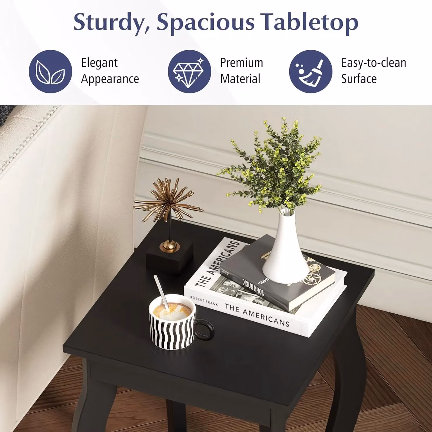 Gymax Set of 2 Black 2-Tier Modern Accent End Tables with Curved Legs – 5