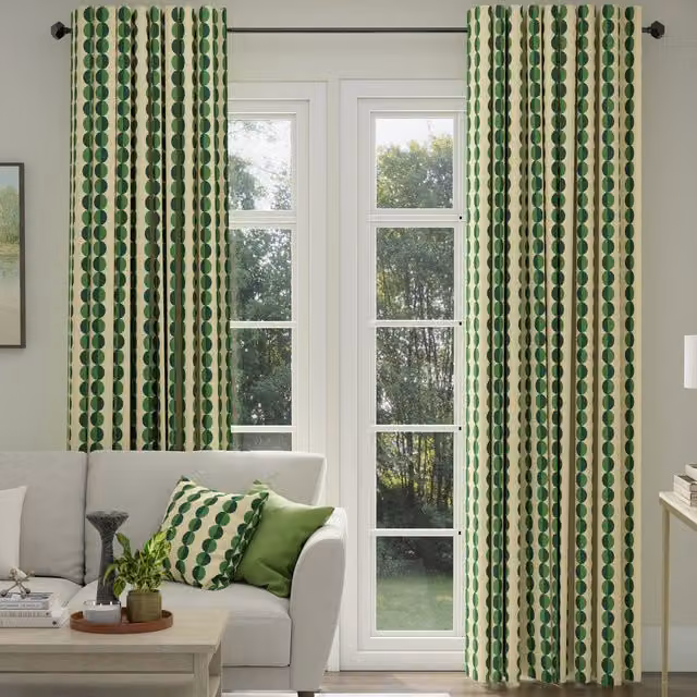 ANTE DECOR Valencia Made To Measure Blackout Cotton Curtains in Emerald Green with Retro Graphic Print