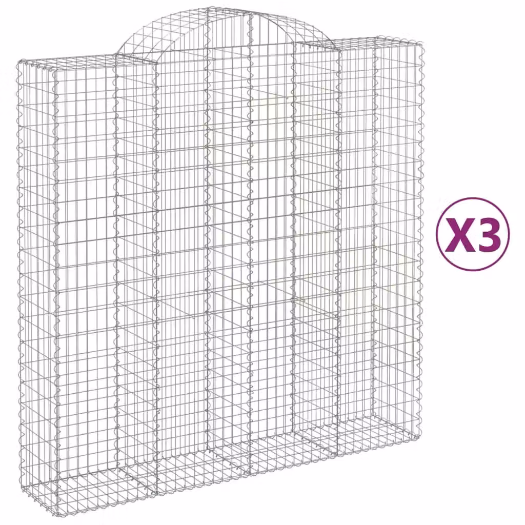 Berkfield Home Arched Gabion Baskets, 3 Piece Set, Silver Galvanised Steel, W: 200 cm, D: 50 cm, H: 200-220 cm – 2