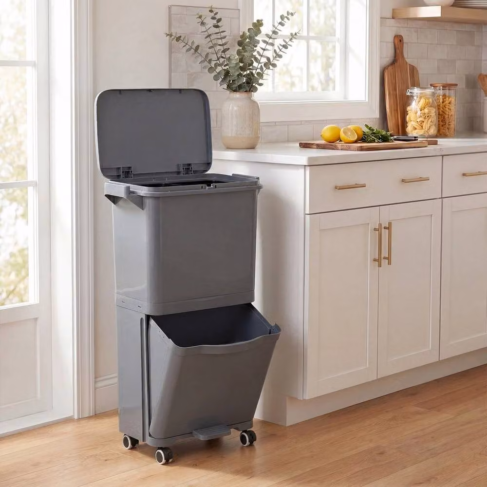 Kelvenix Grey Plastic Pedal Trash Classification Garbage Can – 3