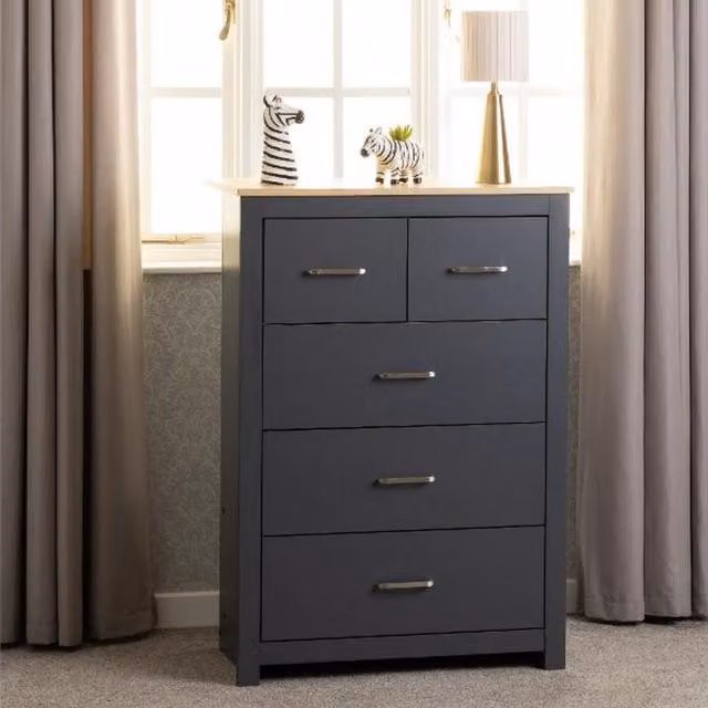 Seconique Portland 3 Plus 2 Drawer Chest in Grey