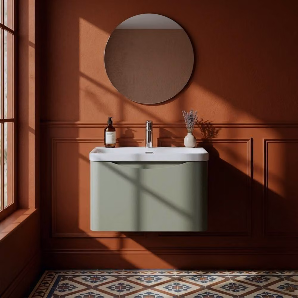 Balterley Arch Wall Hung 1-Drawer Bathroom Vanity with Ceramic Basin, Green, W: 60 cm – 4