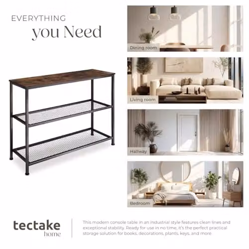 tectake Bristol Industrial Style Console Table with 2 Wire Shelves in Brown – 6