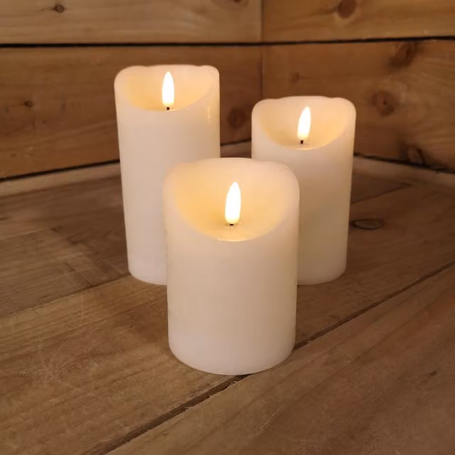 Samuel Alexander Set of 3 Flickabright White Christmas Pillar Candles with Flicker Effect and Timer