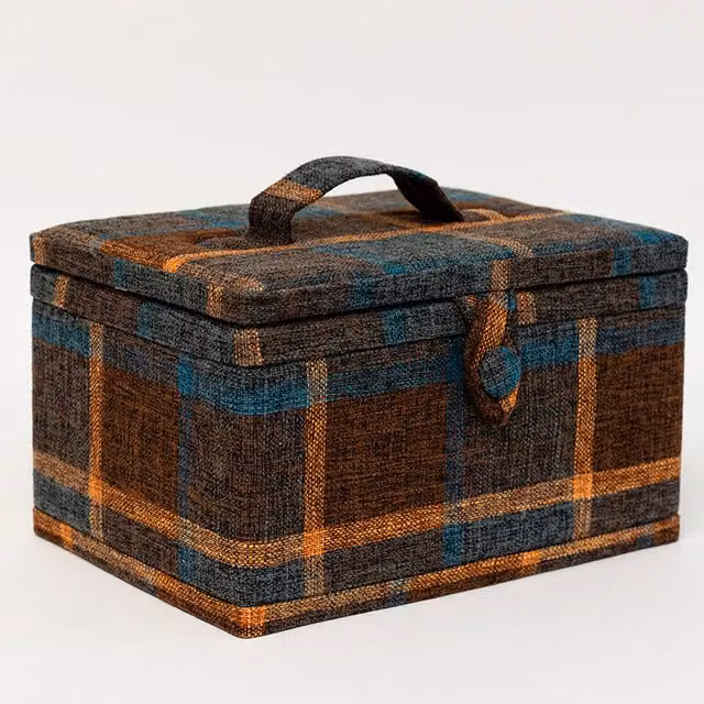 Korbond Fabric Sewing Basket in Blue, Grey and Multicolour