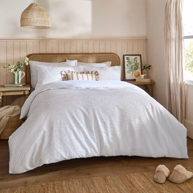 Wylder Georgia Heat Pressed Duvet Cover Set in White, W: 180 cm, H: 200 cm