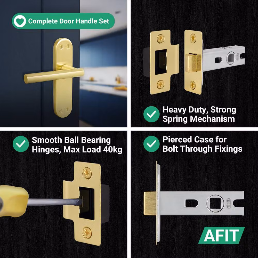 AFIT Satin Brass T-Bar Internal Handles with Latch Backplate, Gold, 6 Pairs, W/H: 150 x 150 mm – 3