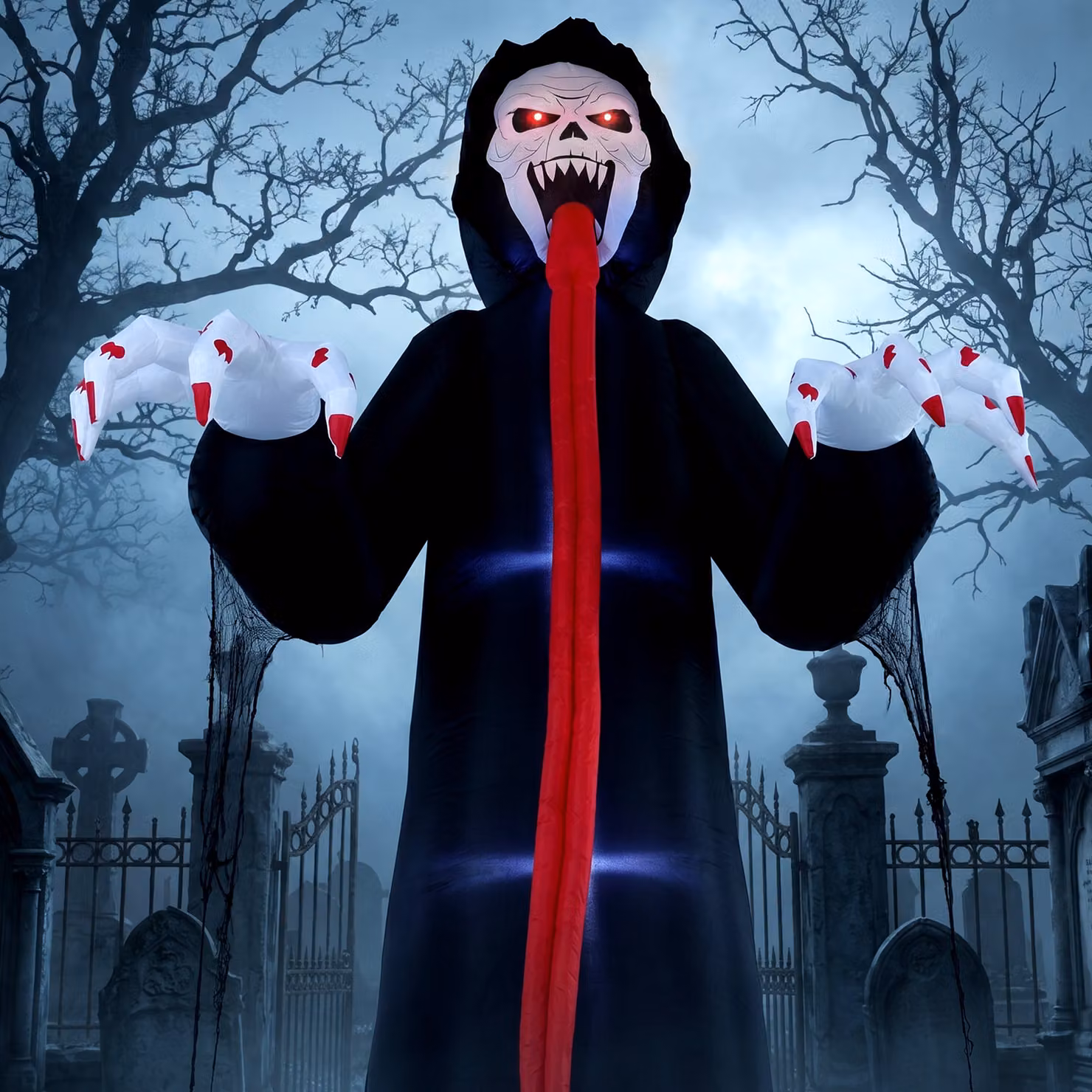 Outsunny 10 FT Inflatable Skeleton Halloween Decoration with Built-in LED Lights in Black – 9