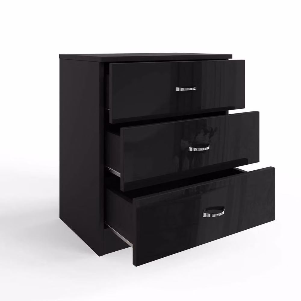 KORVIXA Black High Gloss 3 Drawer Bedroom Chest W/D/H: 100 x 100 x 100 cm – 4