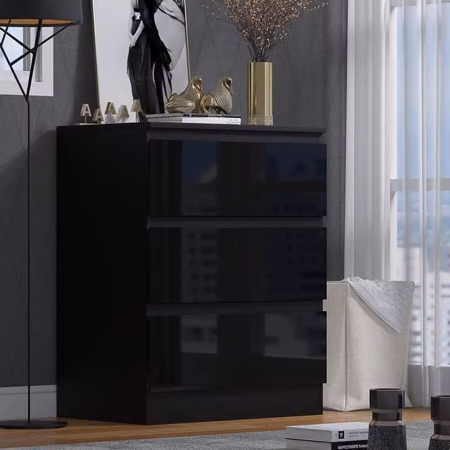FWStyle Glossy Black Chest of Drawers