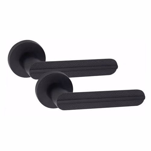 Golden Grace Lima Door Handles on Round Rose, 1 Pair, Matt Black Finish