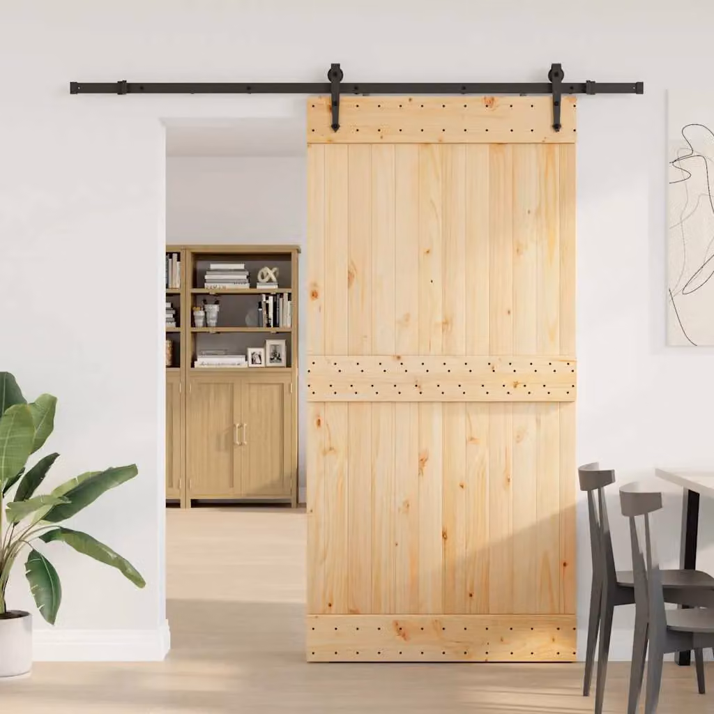 Berkfield Home Modern Sliding Wood Door with Hardware Set in Brown, W: 100 cm, H: 210 cm – 1