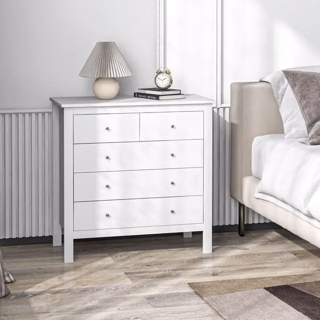HOMCOM 5 Drawer Chest of Drawers and Bedroom Storage Cabinet in White
