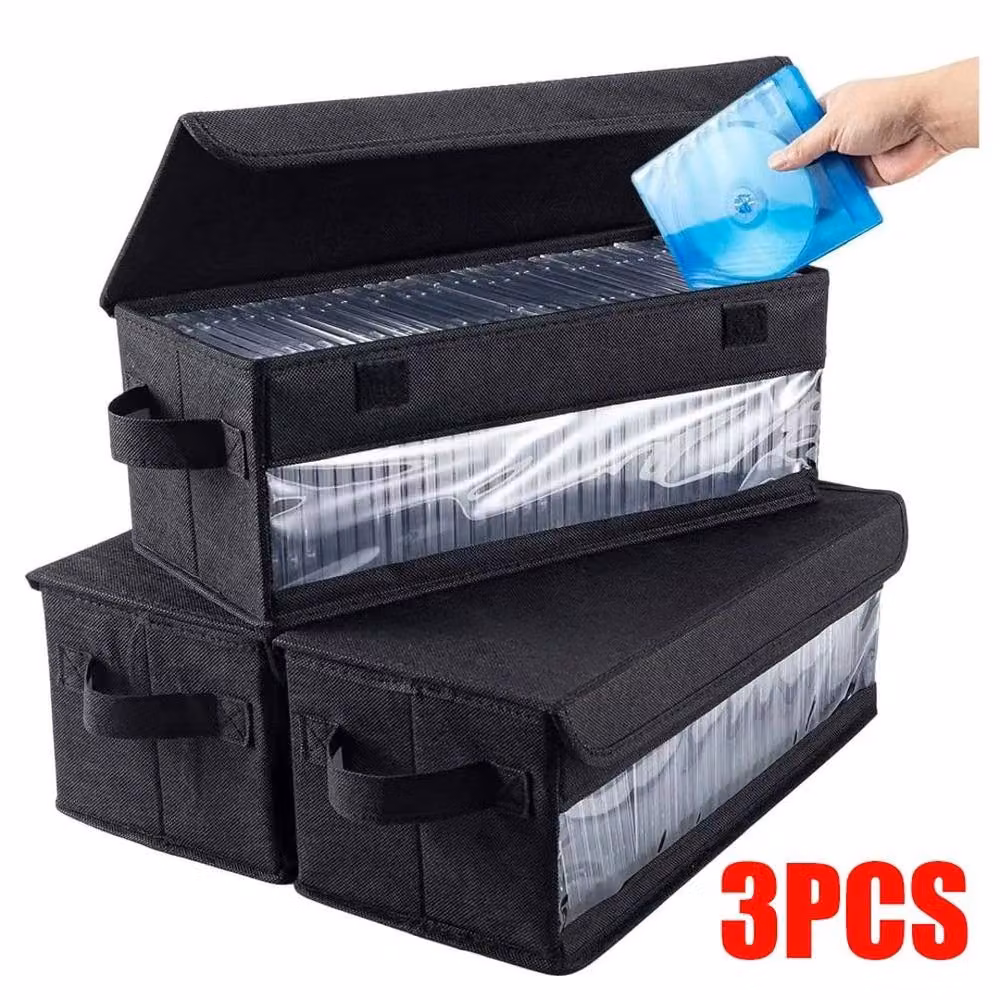 VOGREX 3-Piece Large CD/DVD Storage Case Set in Black, Holds 165 Discs Each – 2