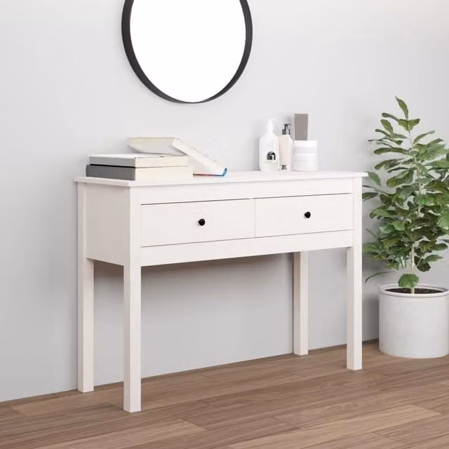 Berkfield Home Rustic White Solid Wood Pine Console Table W/D/H: 100 x 35 x 75 cm – 1