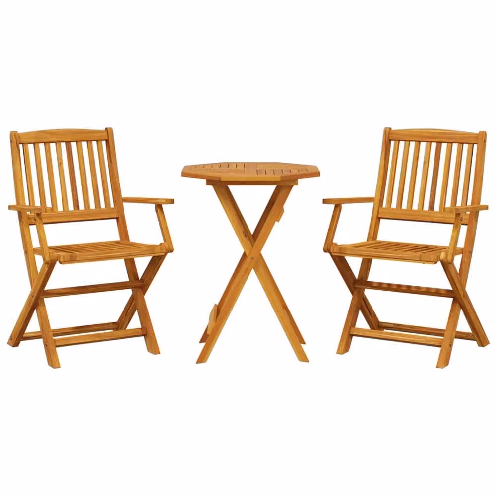 Berkfield Home Beautiful 3 Piece Folding Bistro Set in Brown Solid Acacia Wood, W/D/H: 60 x 60 x 75 cm – 2