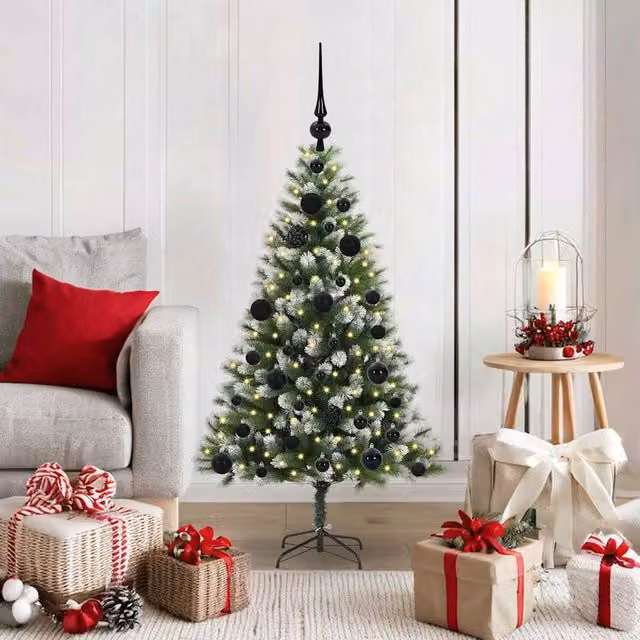 Berkfield Home Artificial Hinged Christmas Tree with Flocked Snow, Green, Height: 120 cm – 1